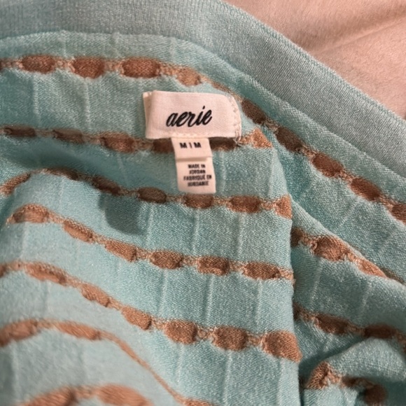 AERIE medium Blue tan Cropped Twist Front Sweater Tube Top Stretch Keyhole - Picture 3 of 3